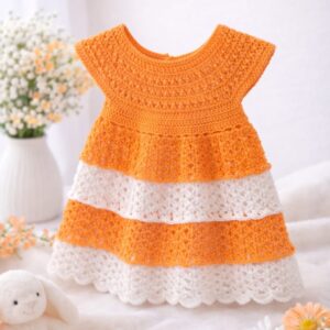 Vestido de Crochet en Naranja y Blanco