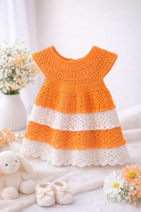 Vestido de Crochet en Naranja y Blanco