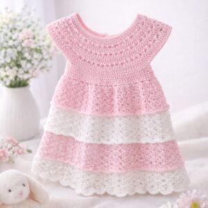 Vestido Crochet Rosa y Blanco