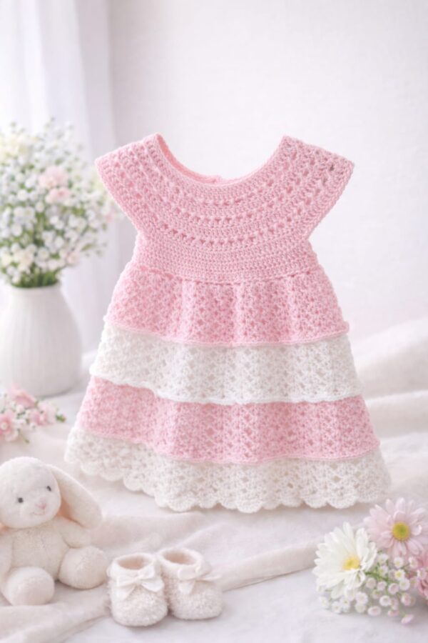 Vestido Crochet Rosa y Blanco