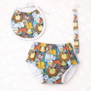 Conjunto babero braguita cubrepañal animalitos 6/9 meses