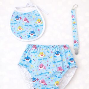 Conjunto babero , braguita cubrepañal y chupetero Baby shark 6/9 meses