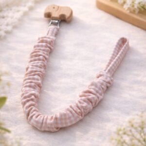 Chupetero Tela Vichy y clip de Elefante