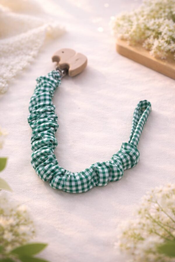 Chupetero Vichy Verde con Clip de Elefante